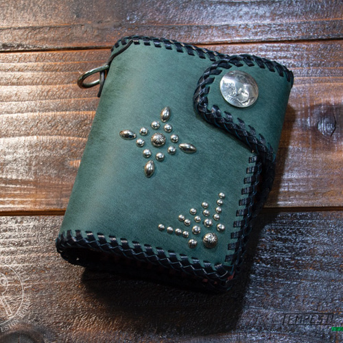 受注製作】イタリアンレザー Texas/Alaska かがり縫い二つ折り財布