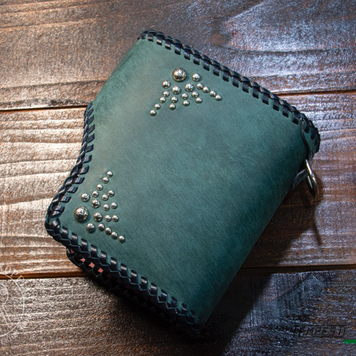 受注製作】イタリアンレザー Texas/Alaska かがり縫い二つ折り財布