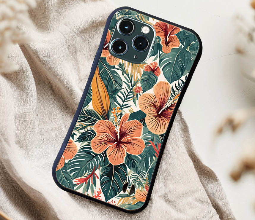 耐衝撃ケース】 ハイビスカスガーデン iPhoneケース レトロ