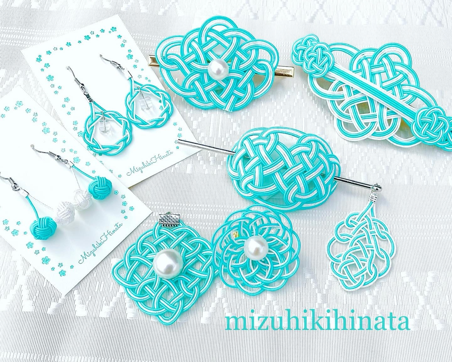 水引アクセサリー7点セット～翡翠 【受注制作】