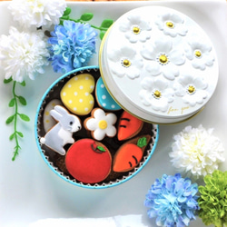 ★カラフルで可愛い(ウサギver)★アイシングクッキー＆ザクザククッキー缶 1枚目の画像