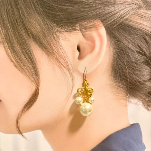 No.50】シャンデリアボリュームコットンパールピアスorイヤリング 