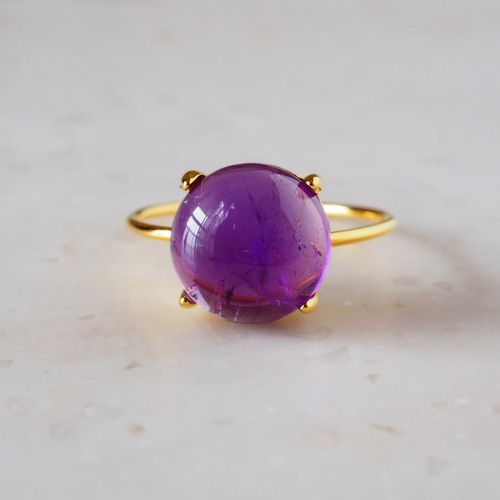 ぷるんと艶やか☆2月の誕生石☆アメジストのシンプルリング ☆K18GP