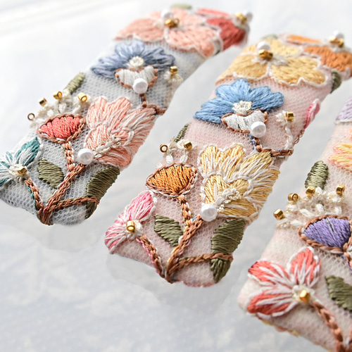 花柄 パステルカラー インド刺繍リボン ぱっちんピン【受注生産