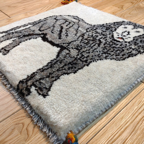 ペルシャ ギャッベ ミニマット 41x42㎝ ふさふさライオン アイボリー 