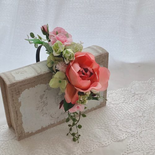 髪飾り 薔薇のカチューシャ ウェディング ピンク系 ヘッドドレス 造花  