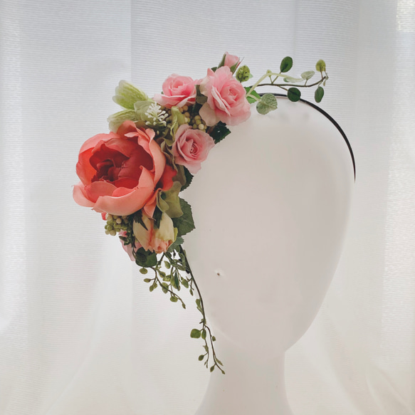 髪飾り 薔薇のカチューシャ ウェディング ピンク系 ヘッドドレス 造花