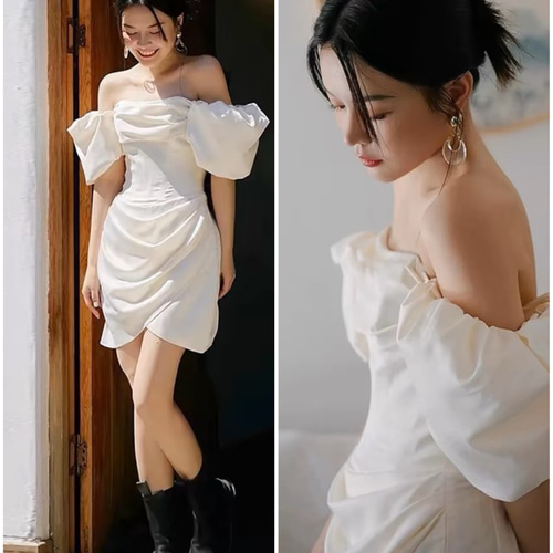 オフショルダー ボリューム袖 二次会 前撮り パーティー ウェディング  