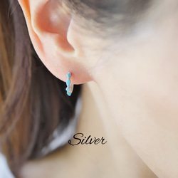 ターコイズのワンタッチフープピアス/イヤリング　シルバー 2枚目の画像