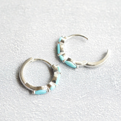 ターコイズのワンタッチフープピアス/イヤリング　シルバー 4枚目の画像