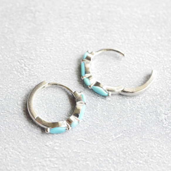 ターコイズのワンタッチフープピアス/イヤリング　シルバー 4枚目の画像