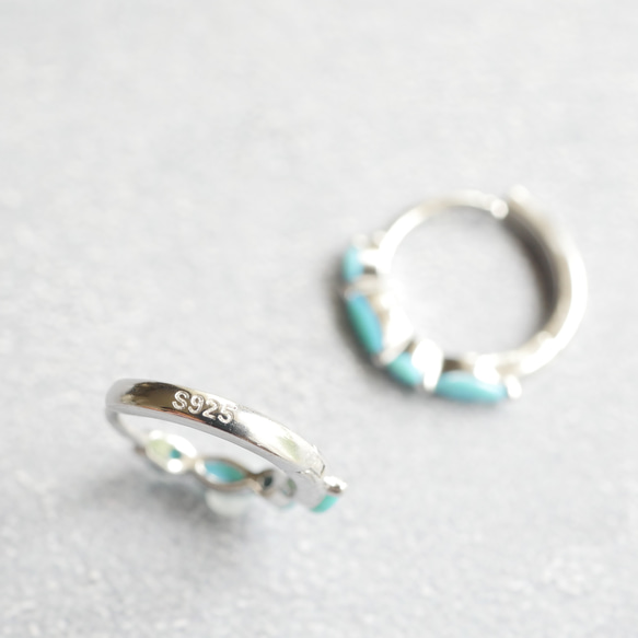 ターコイズのワンタッチフープピアス/イヤリング　シルバー 5枚目の画像