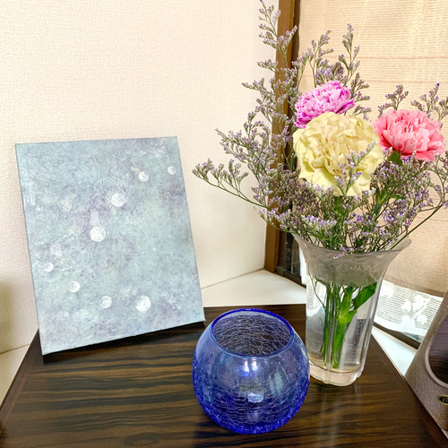 原画 油絵 巡る月 癒しのアート 抽象画 F3号 スモークブルー