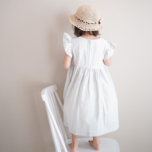 人気【Momono-hana】フリル袖ママワンピース ハンドメイド作家 リネン Momono-hana】フリル袖ママワンピース ハンドメイド作家 リネン