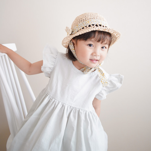 ミントのフリル袖ワンピース《在庫限り》110cmのみ かわいい シンプル