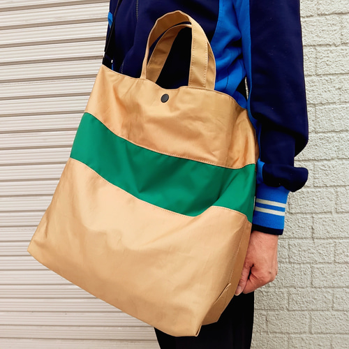 2WAY ナイロントート&ショルダーバッグ (タン×グリーン tb-hs 1) 2way