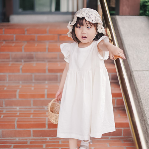 80～130cmオーダー可》生成りのフリル袖ワンピース 女の子 おしゃれ 
