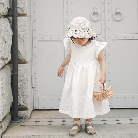 80～130cmオーダー可》生成りのフリル袖ワンピース 女の子 おしゃれ  