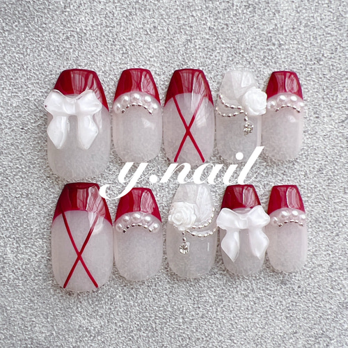 ネイルチップ/バレエネイル/バレエコアネイル/バレリーナネイル/リボン  