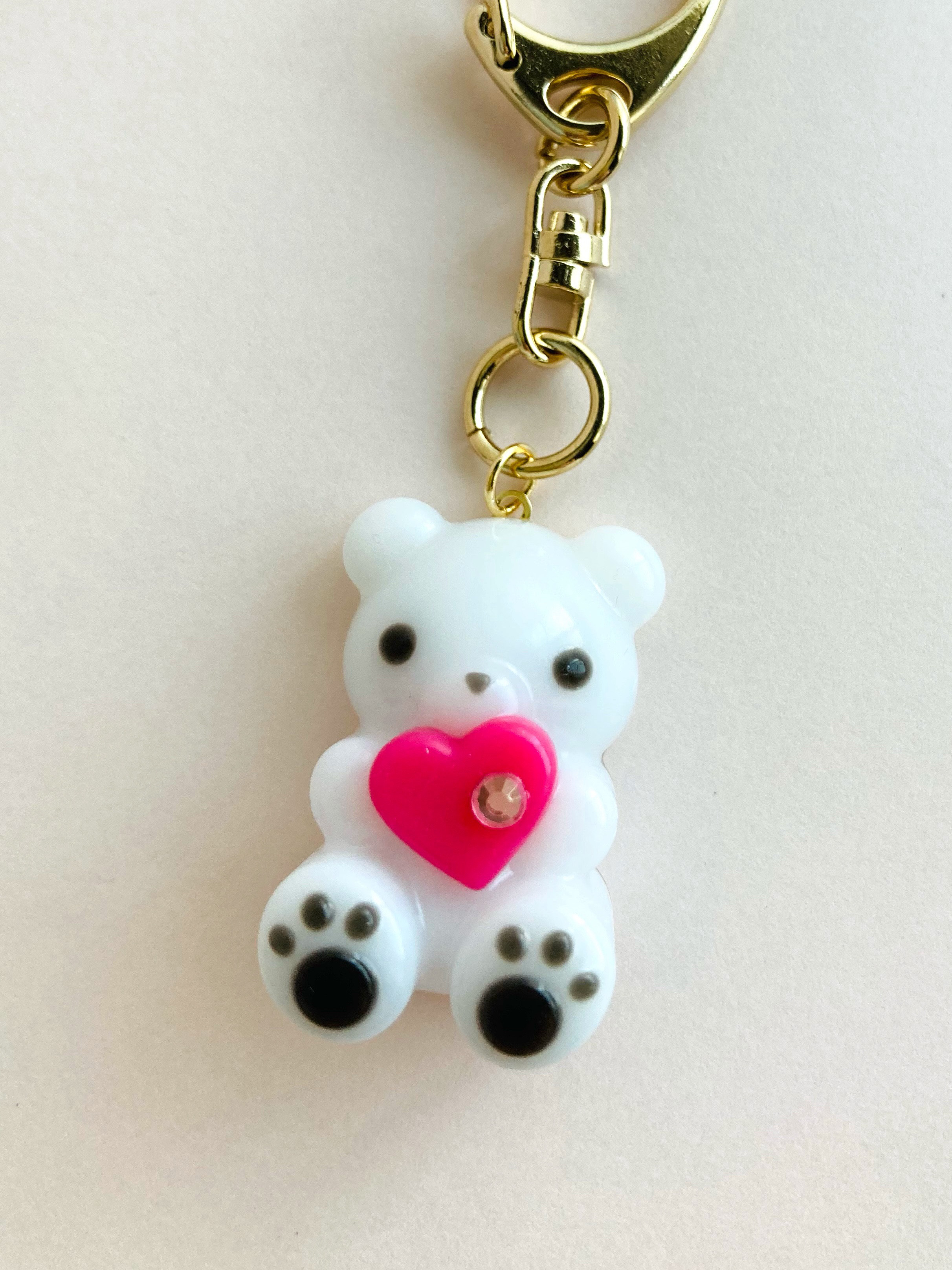 クマちゃん かすみ草 ピンク レジン ハート リボン じゃらじゃら ピアス