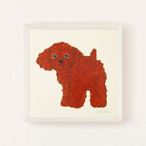 【美品】Louis Hin 動物イラスト 約30cm x 30cm アートポスター イヌ 動物 癒し ナチュラル ほっこり 「アートポスター