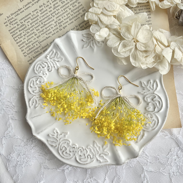 ミモザとリボンのピアス＊イヤリング