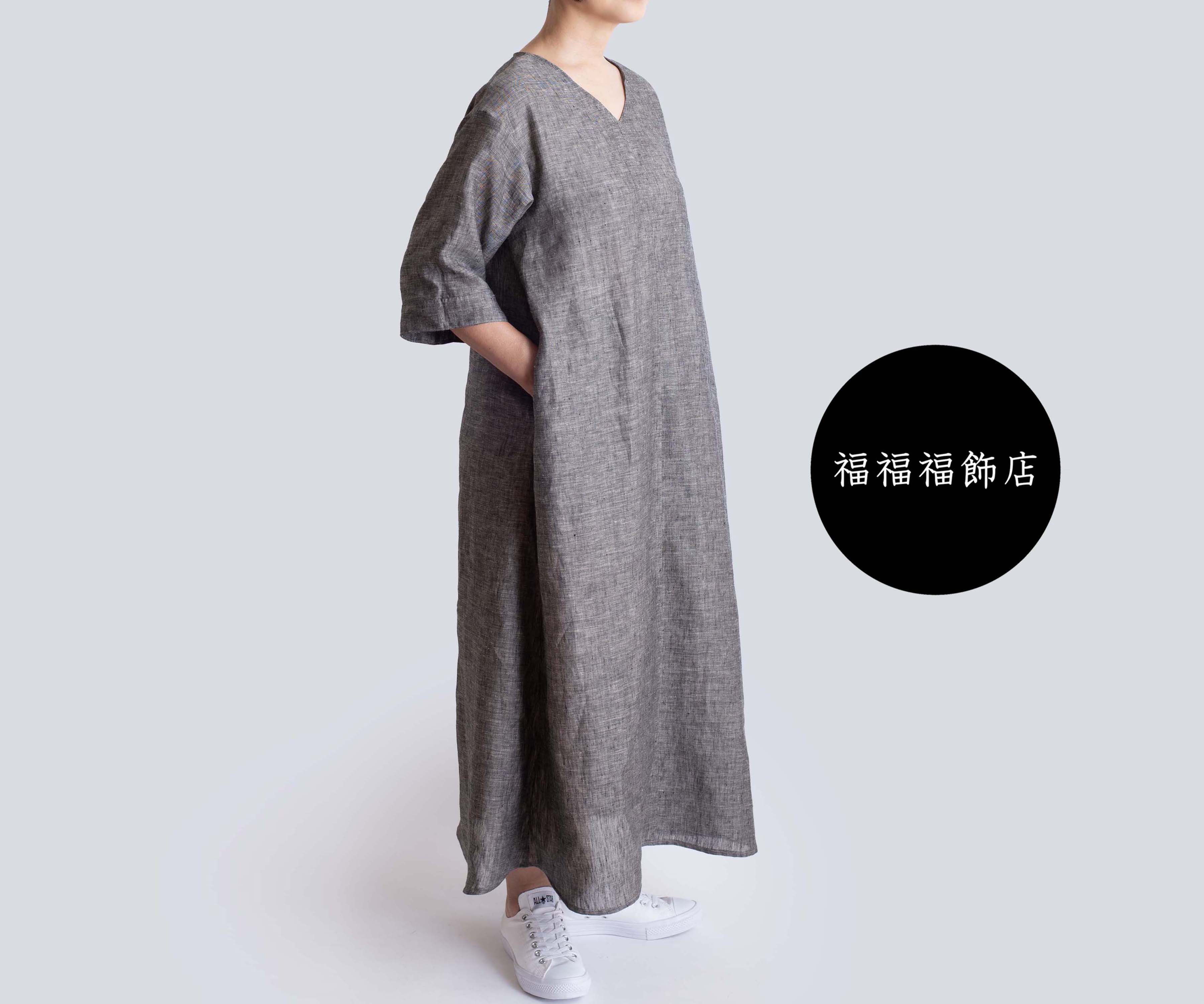 フレンチリネンのワンピース　サイズS～2L　体形に合わせてお作りもできます　シャンブレー