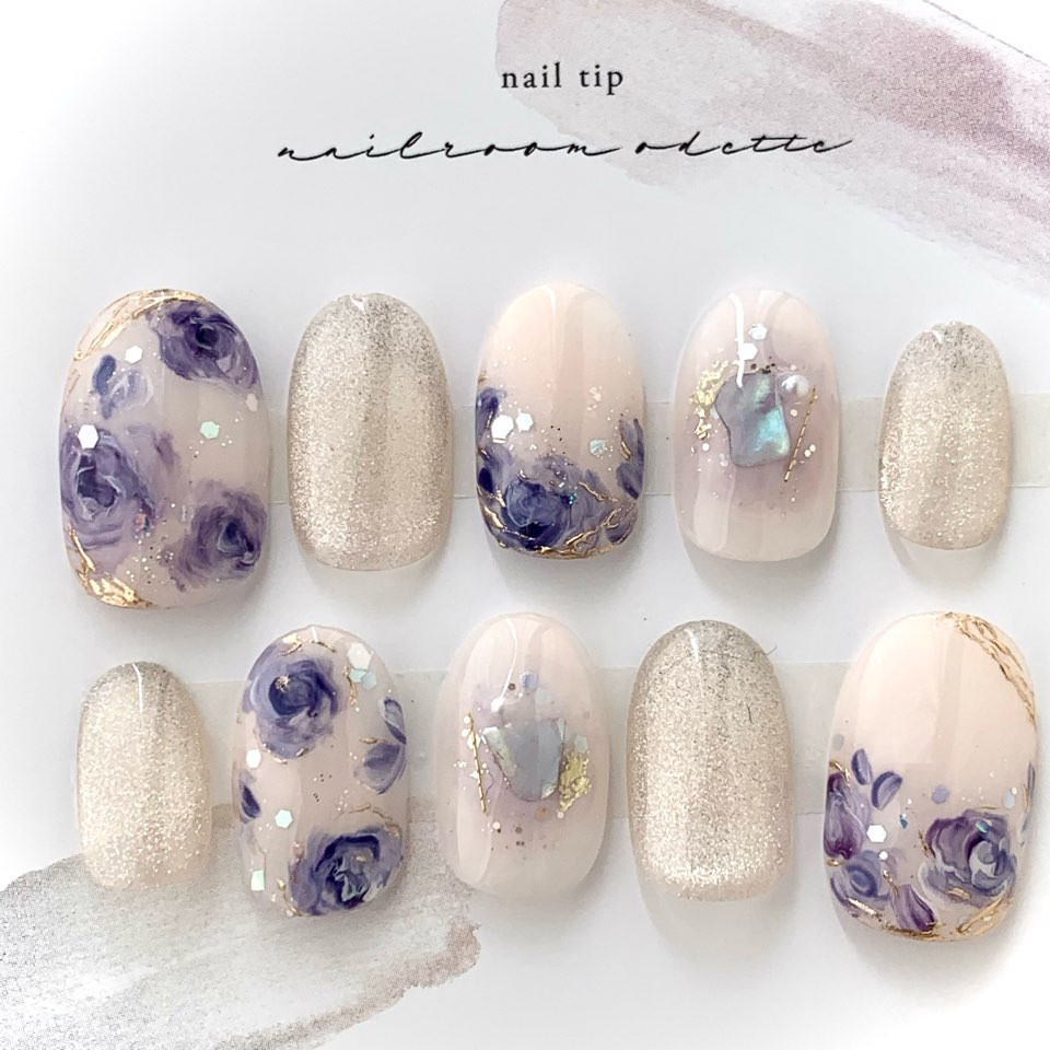 Sakページ♡ネイルチップ 量産型 ワンホン 韓国 ピンク 白 薔薇 Sak