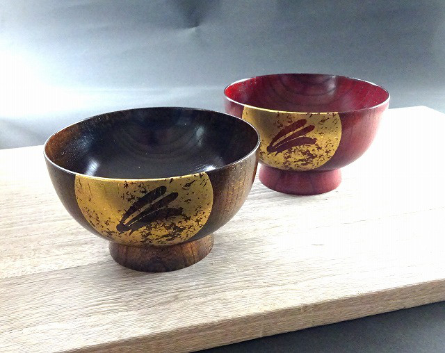 ケヤキ　月にうさぎ　汁椀ペア