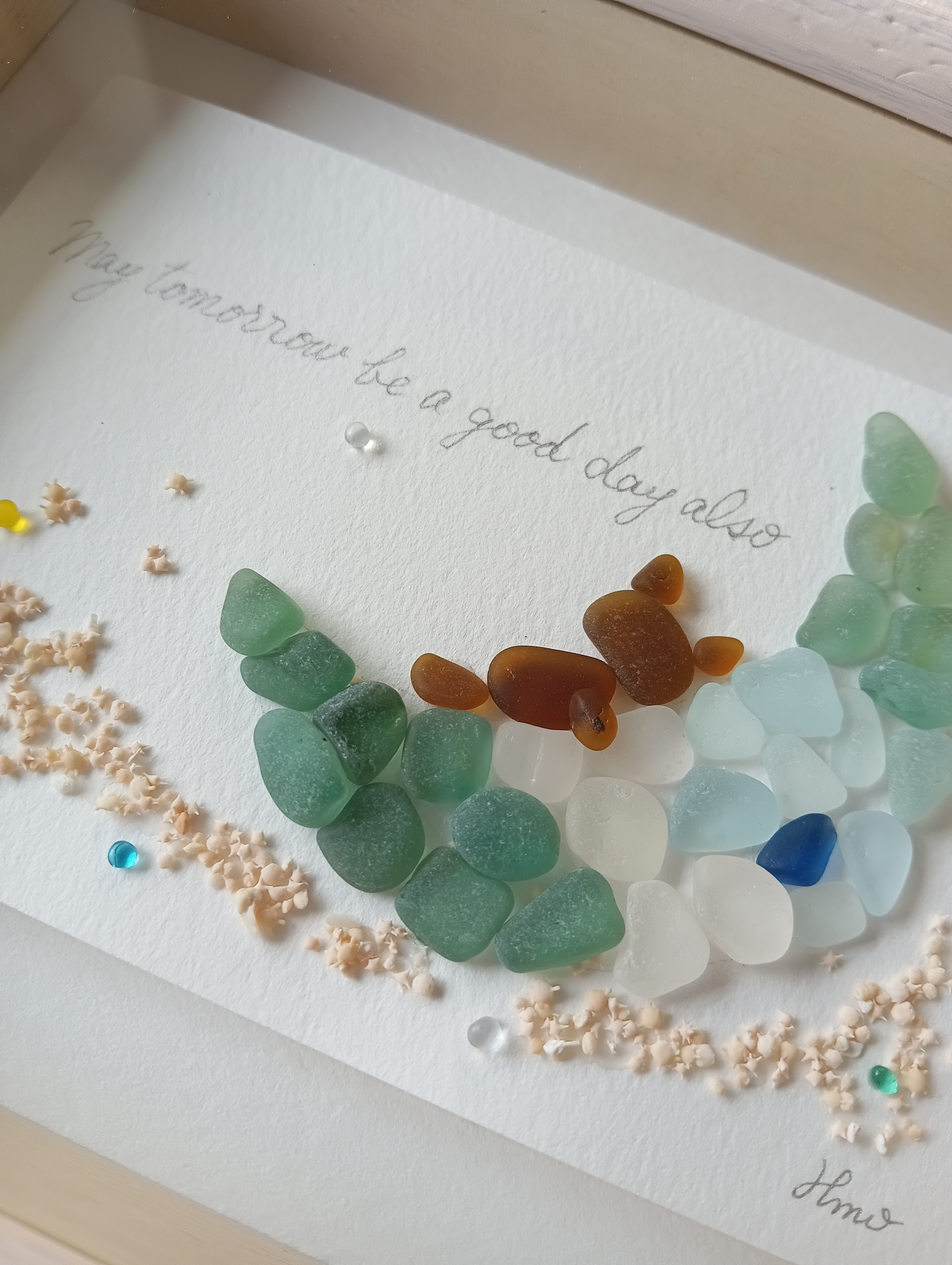 シーグラスアート（クマC/三日月/夜空/ボックスフレーム付）