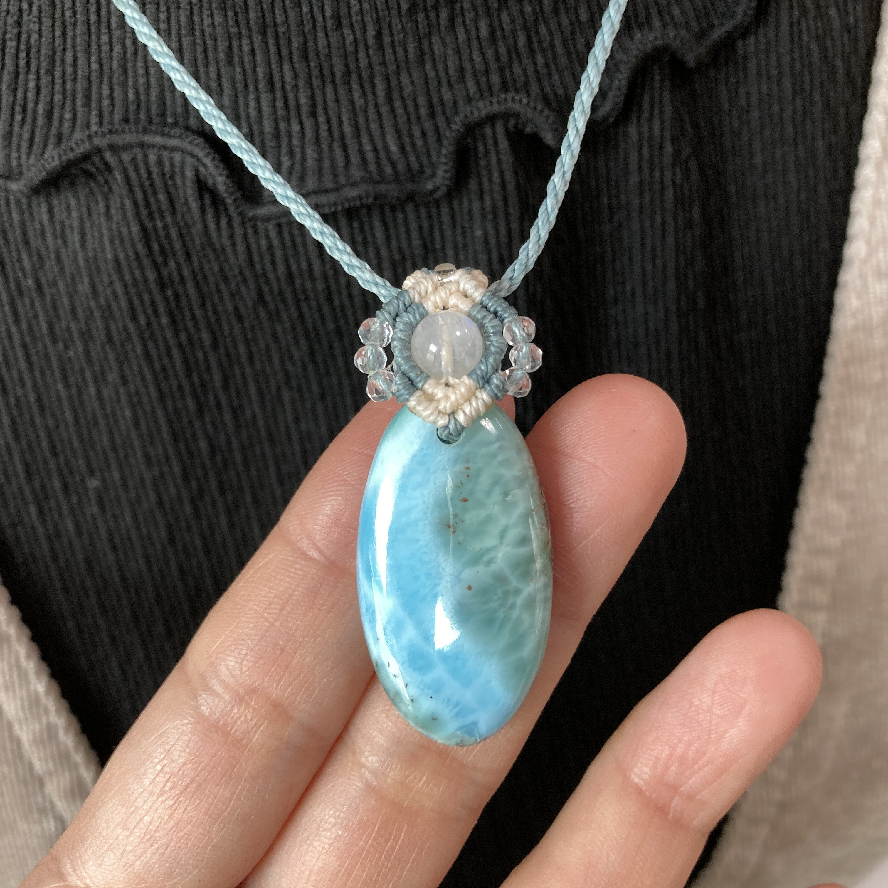 ラリマー（ブルーペクトライト） マクラメ編みネックレス・マクラメネックレス