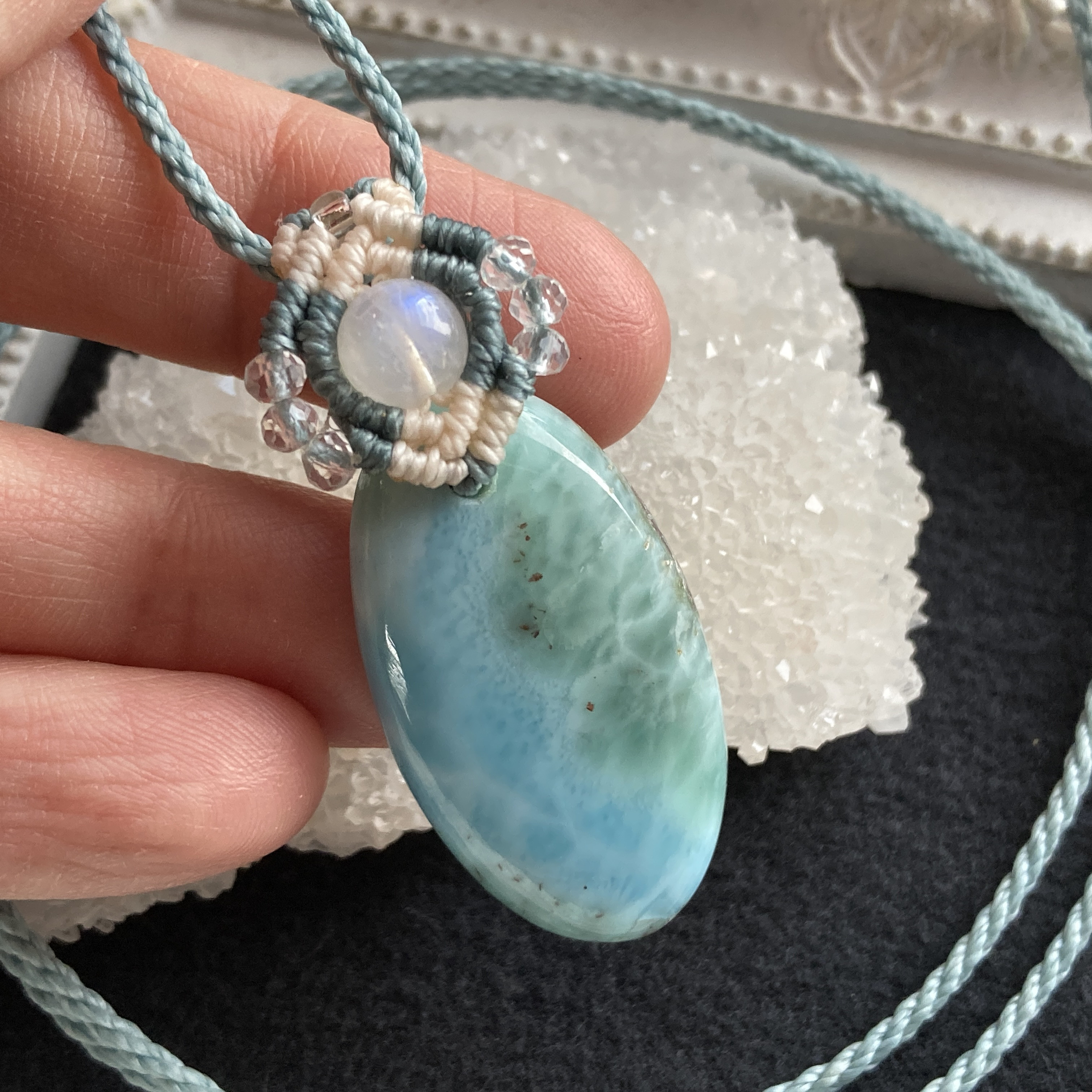 ラリマー（ブルーペクトライト） マクラメ編みネックレス・マクラメネックレス