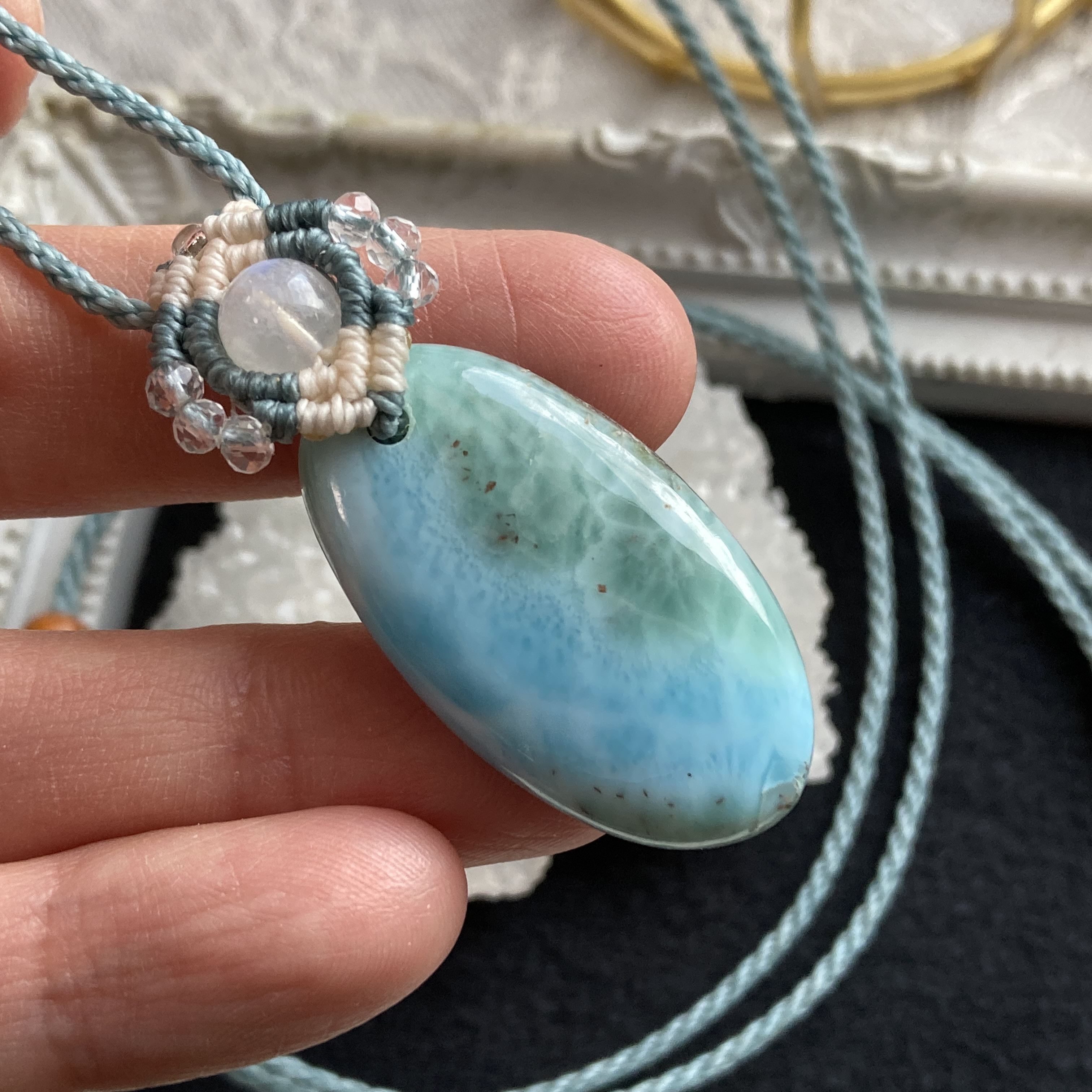 ラリマー（ブルーペクトライト） マクラメ編みネックレス・マクラメネックレス