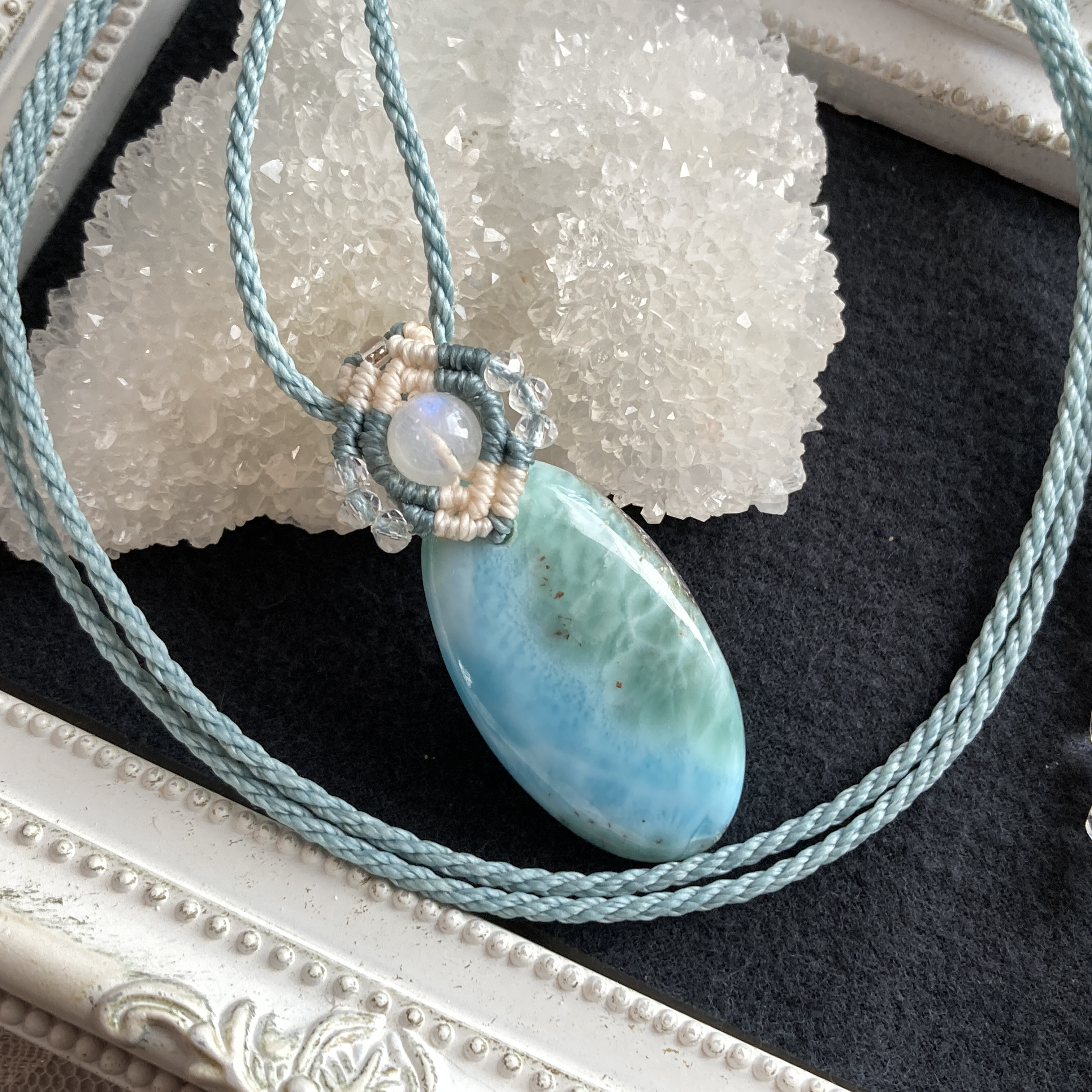 ラリマー（ブルーペクトライト） マクラメ編みネックレス・マクラメネックレス