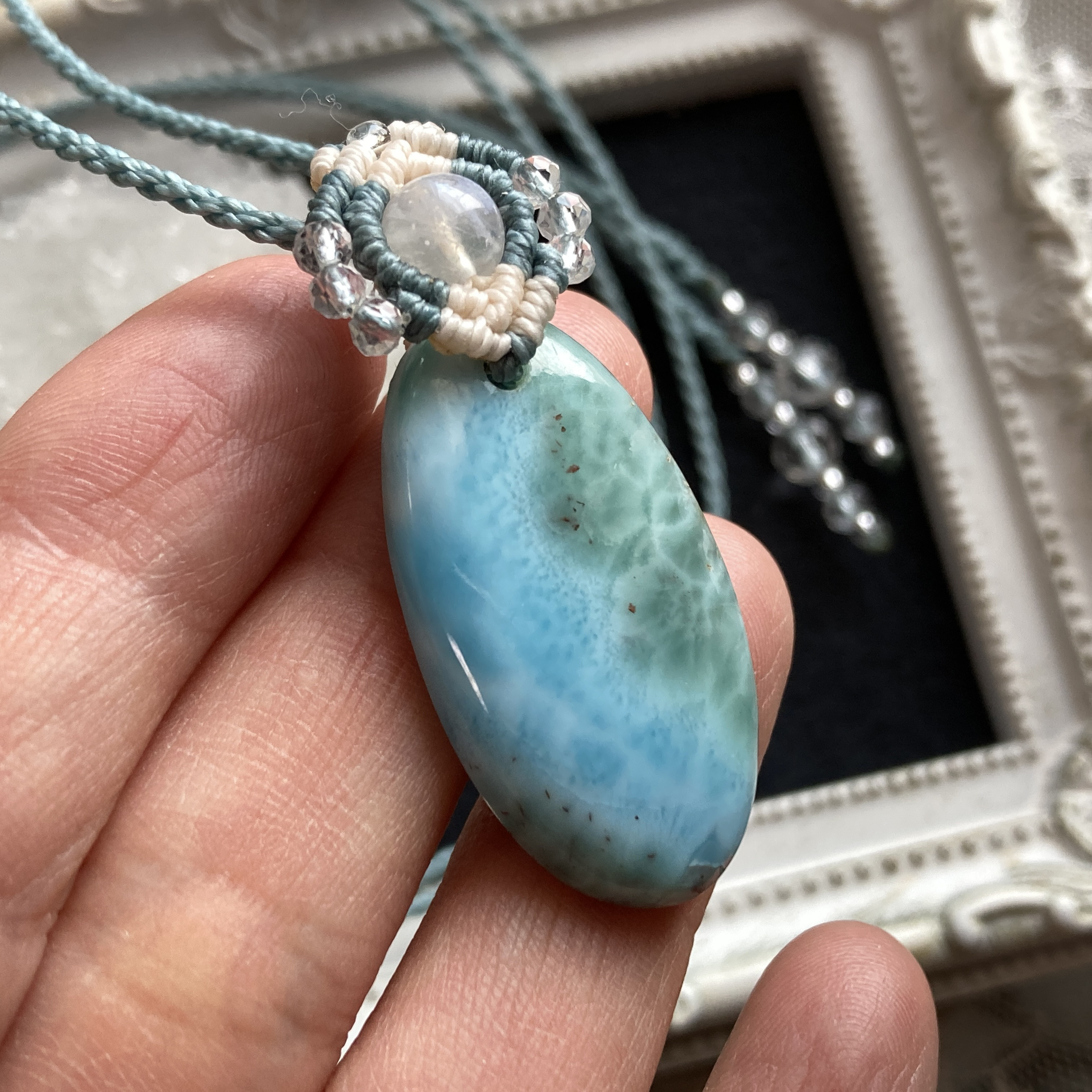 ラリマー（ブルーペクトライト） マクラメ編みネックレス・マクラメネックレス