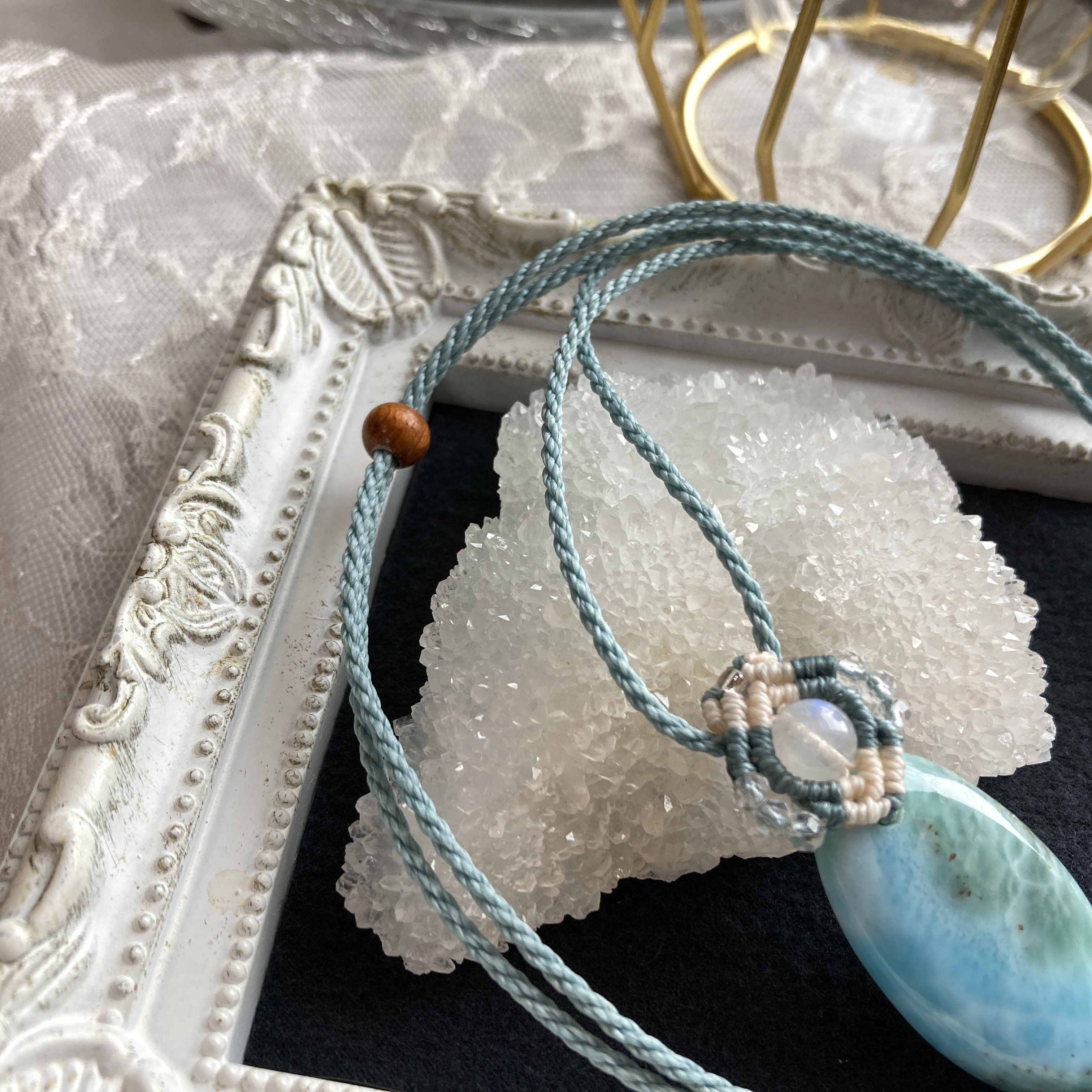 ラリマー（ブルーペクトライト） マクラメ編みネックレス・マクラメネックレス