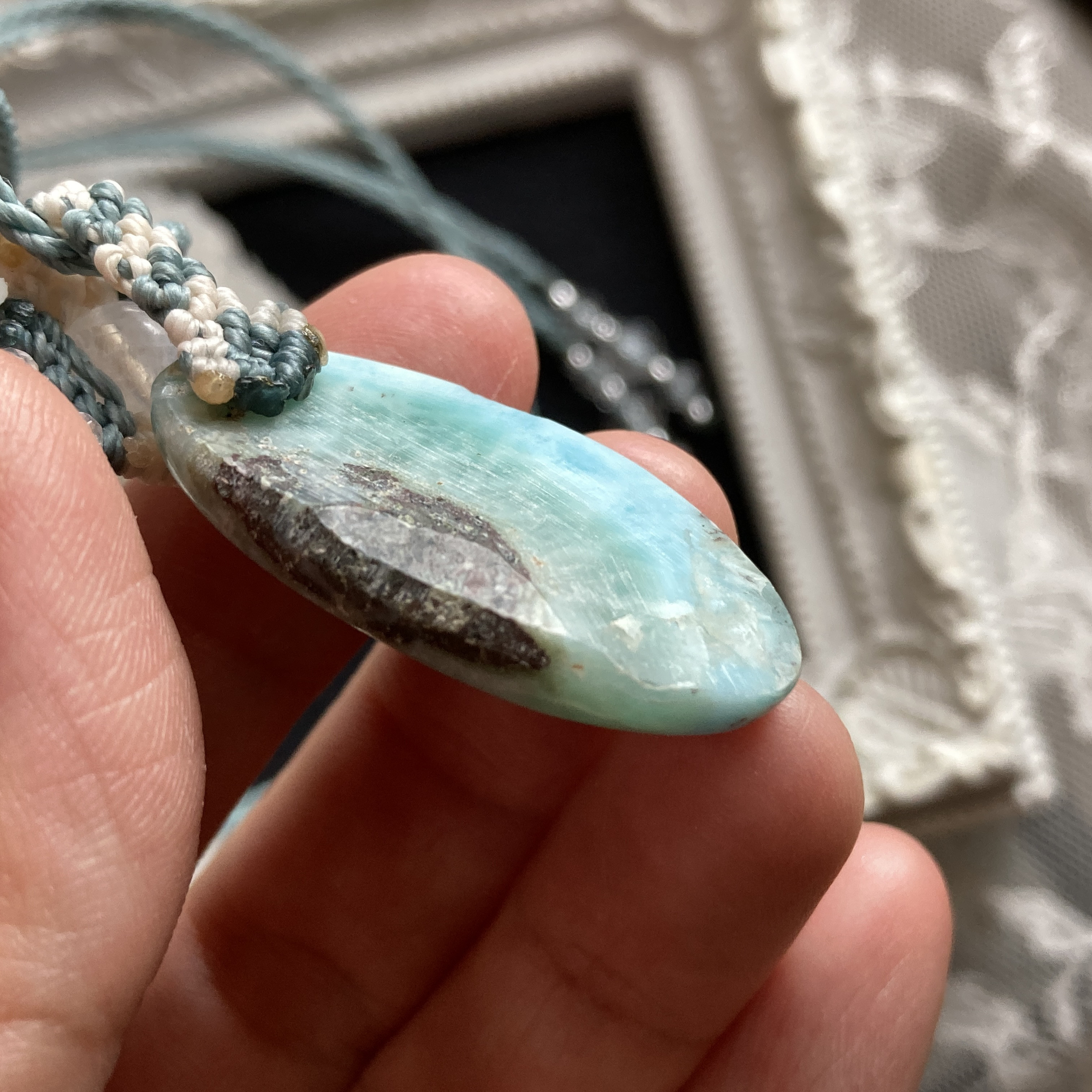 ラリマー（ブルーペクトライト） マクラメ編みネックレス・マクラメネックレス