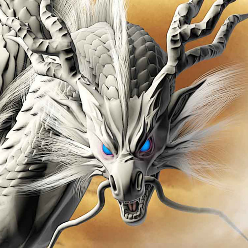 龍の絵「下り龍・白龍」自作A4 竜の絵 絵画 breeze 通販 17705441