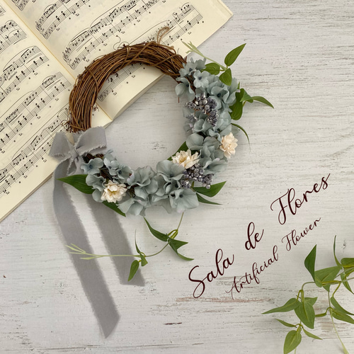 シックなくすみブルー♡アジサイのハーフリース＊＊アーティフィシャル