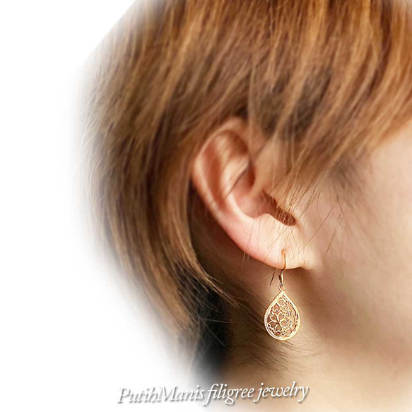 帶有美麗櫻花蕾絲設計和淚珠形銀線吊飾的耳墜 [Hyperallergic] [ch71-g-pa] 第11張的照片