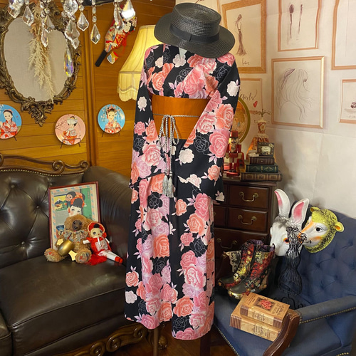 和洋折衷 浴衣 リメイク ワンピース ドレス 帯サッシュベルト レトロ  