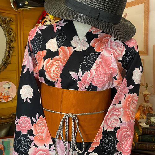 和洋折衷 浴衣 リメイク ワンピース ドレス 帯サッシュベルト レトロ  