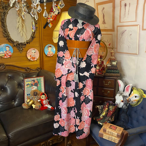 和洋折衷 浴衣 リメイク ワンピース ドレス 帯サッシュベルト レトロ