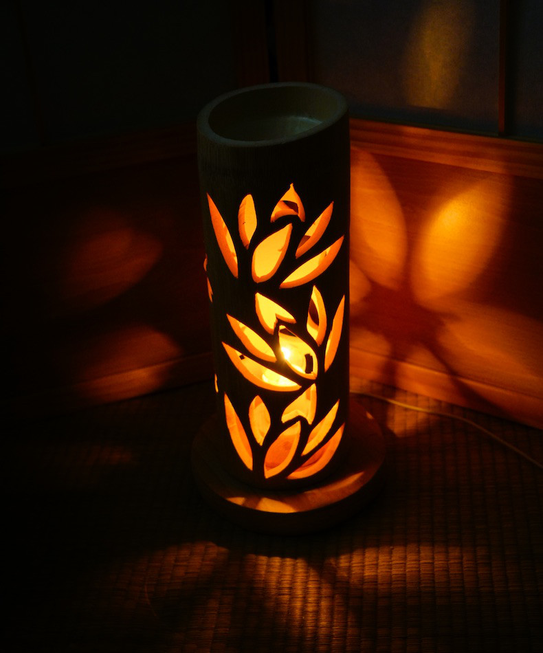 ◆ビー玉埋め込み・全面彫◆竹灯り・竹あかり・竹灯籠　 ～～ 癒しの灯り　★華になる★～～