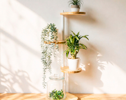 【引取可能】スタンドシェルフ 3段タイプ 飾り棚 花台 観葉植物 N/W 完成品 角にも置けるしずくのスタンドシェルフ 3段タイプ【ホワイト N】 / 360