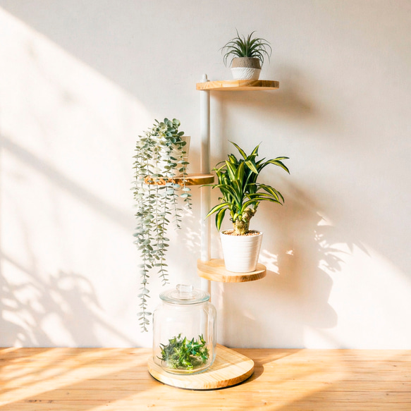 【引取可能】スタンドシェルフ 3段タイプ 飾り棚 花台 観葉植物 N/W 完成品 角にも置けるしずくのスタンドシェルフ 3段タイプ【ホワイト N】 / 360