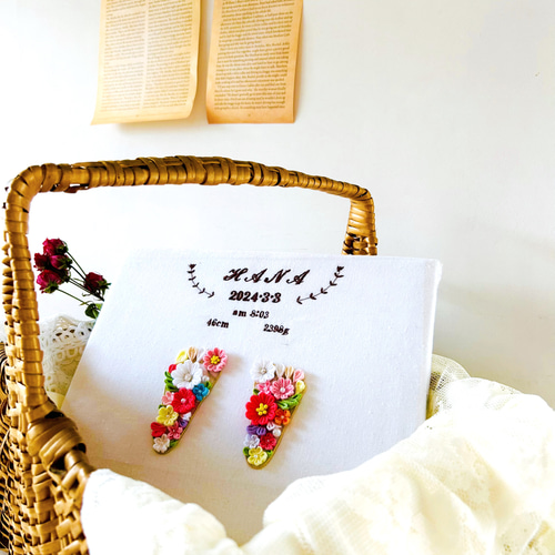 みさてぃ　命名書　つまみ細工　刺繍　オーダー みさてぃ様専用 命名書 つまみ細工 刺繍 オーダー - メルカリ
