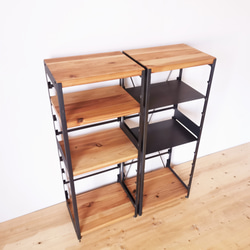 高さ調節の出来る 無垢材とアイアンのシェルフ アイアン棚板 / ライトブラウン / W32×D23×H83cm / 8枚目の画像