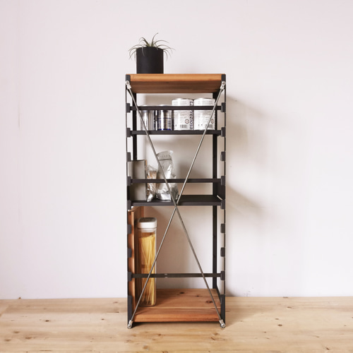 シェルフ　棚 ラック　アイアン家具　無垢 高さ調節の出来る 無垢材とアイアンのシェルフ アイアン棚板