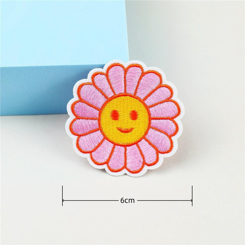 お花＆リボン付きニコちゃん カラー帽子 デコ フェルトワッペン